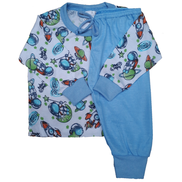 0275 Pijama Algodão Espaçonaves Azul com Verde com Calça Azul-Clara P